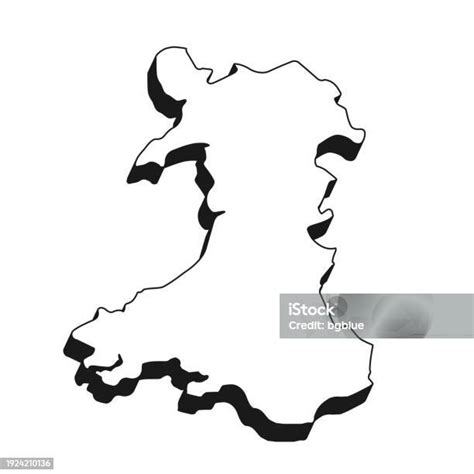 Wales Map With Black Outline And Shadow On White Background Stock ...