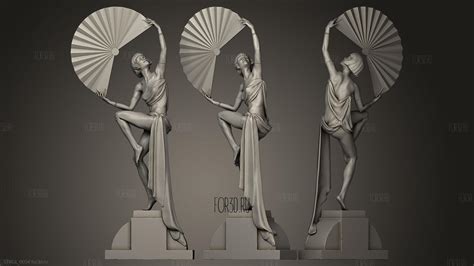 Art Deco Sculpture girl with fan | 3d stl model for CNC