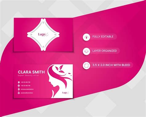 Premium Vector | Pink and white business card for a beauty salon