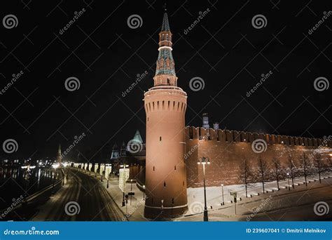 Moscow Kremlin on Red Square at Night in Winter. Illumination of ...