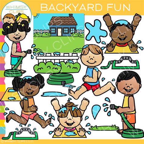 Summer Kids Having Fun in the Backyard Clip Art , Images & Illustrations | Whimsy Clips