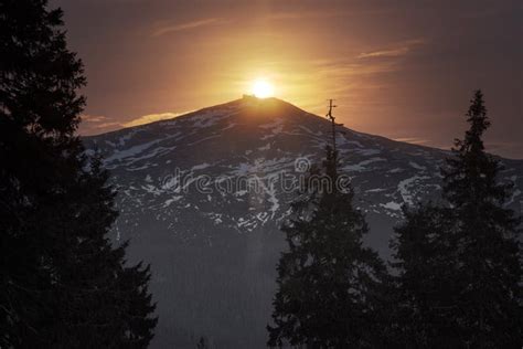 Sunrise Moon Black Mountain Stock Photo - Image of hill, peak: 87828632