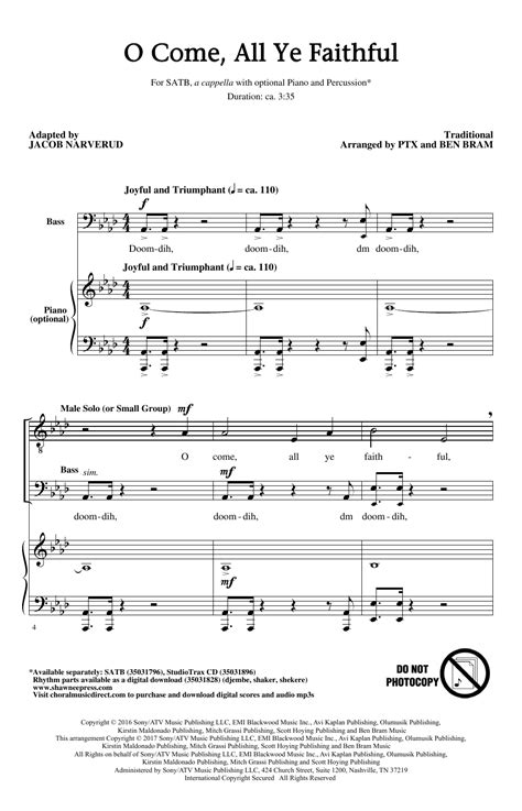 O Come, All Ye Faithful (arr. Jacob Narverud) by Pentatonix Sheet Music for SATB Choir at Sheet ...