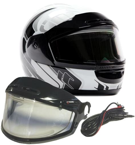 Snowmobile Helmet w/ Electric Heated Shield Full Face White ( Large ...