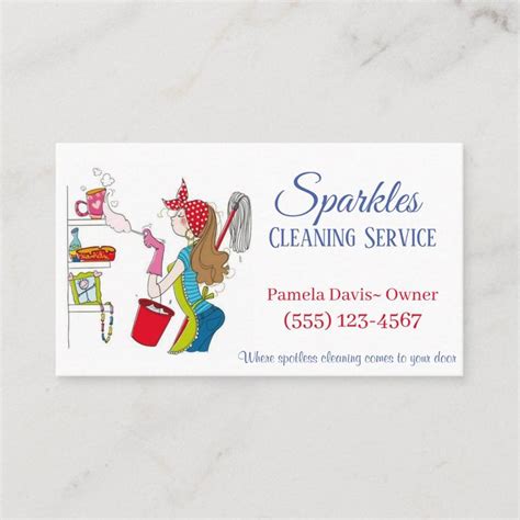 Cute Cartoon Dusting Maid House Cleaning Services Business Card | Zazzle | Cleaning business ...