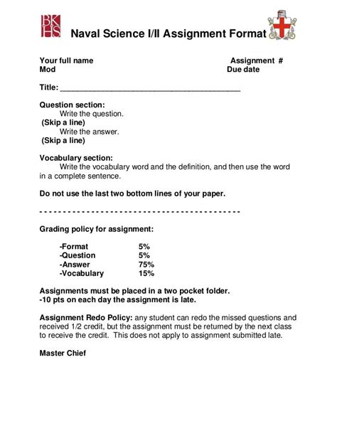 Assignment format