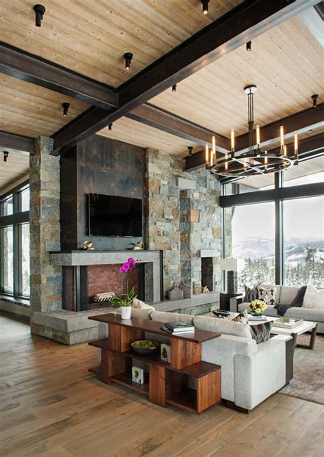 Modern-rustic mountain home with spectacular views in Big Sky country | Rustic living room ...