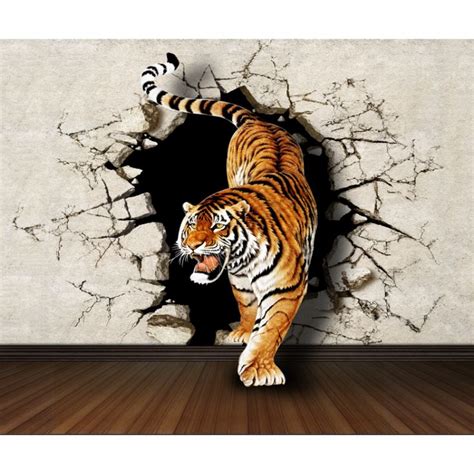 Tiger Breaking Through The Wall Wallpaper | Large wall paintings, Tiger ...