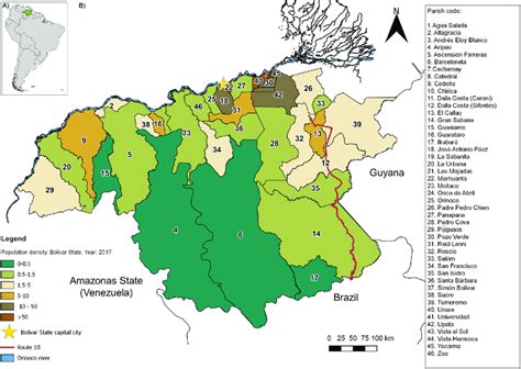 A) Map of Venezuela, South America, and the study area (Bolívar state... | Download Scientific ...