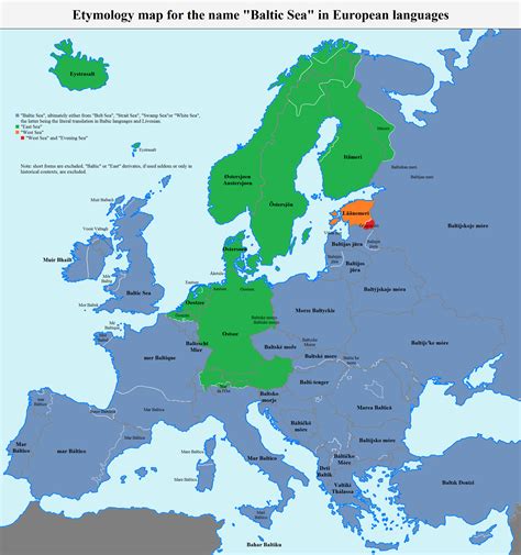 Etymology map for the name "Baltic Sea" in European languages ...