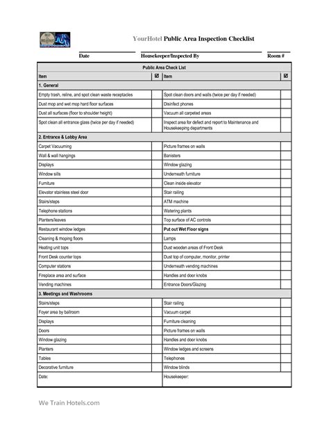 Hotel Cleaning Checklist Template