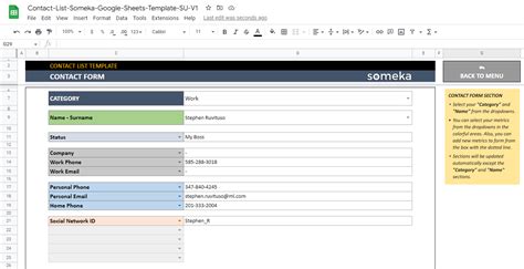 Contact List Google Sheets Template | Lead Information Form