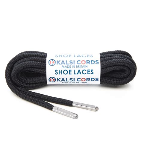 Black Round Cord Shoe Laces Silver Metal Tips - Kalsi Cords UK