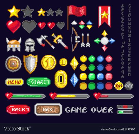 Set of pixel game art icons Royalty Free Vector Image