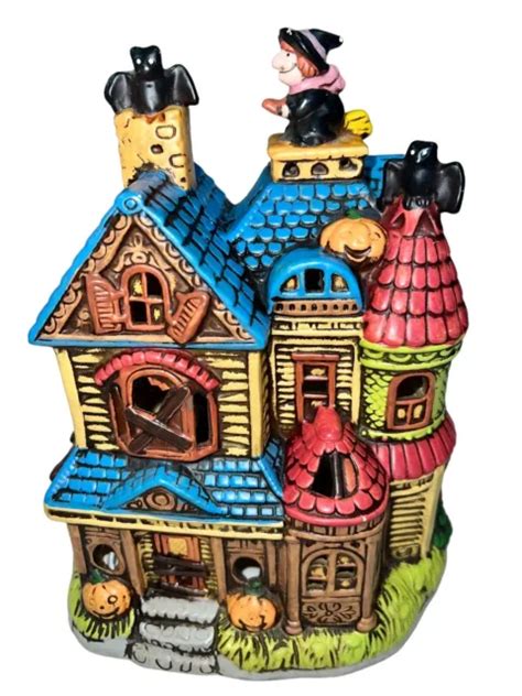 GEO LEFTON HALLOWEEN Haunted House building ghosts witch Ceramic LIGHT UP ! $26.50 - PicClick