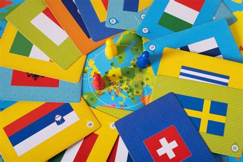 Board Geography Game with Flags, World Map and Chips Stock Photo ...