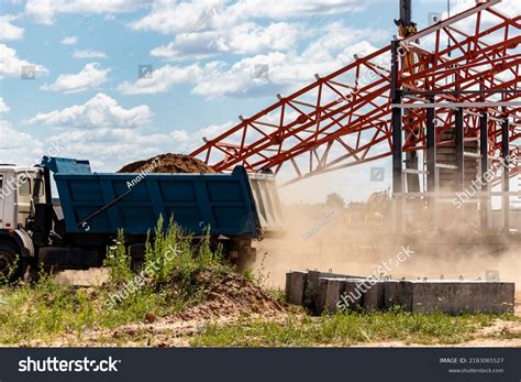 Installation Metal Trusses Frame During Construction Stock Photo ...