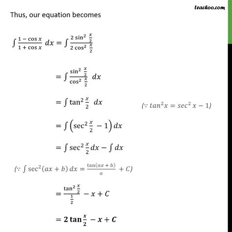 Ex 7.3, 8 - Integrate 1 - cos x / 1 + cos x - Chapter 7 Class 12