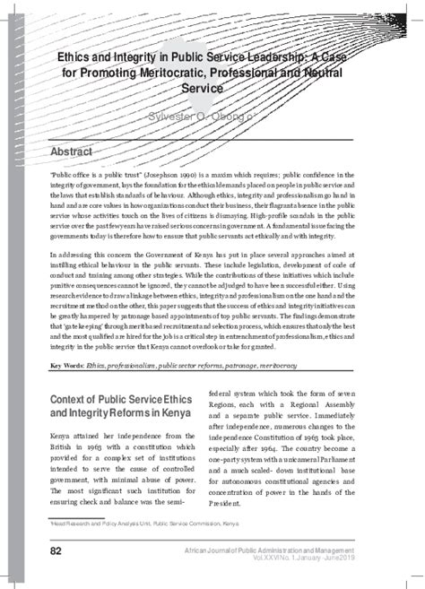 (PDF) Promoting Ethics and Integrity in Kenya's Public Service