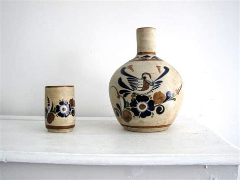 Rustic Mexican Pottery Ceramic Vase with Cup by SnapshotVintage