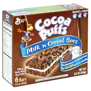 Amazon.com: General Mills Milk 'n Cereal Bars, Cocoa Puffs, 6-Count Boxes (Pack of 10 ...