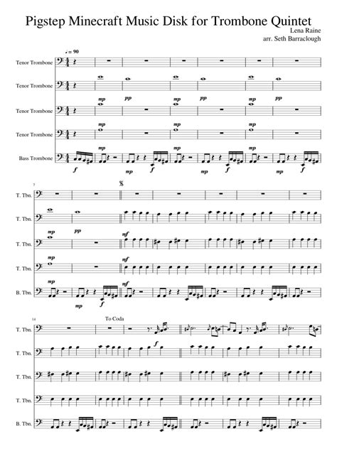 Pigstep Minecraft Music Disk for Trombone Quintet Sheet music for Trombone tenor, Trombone bass ...