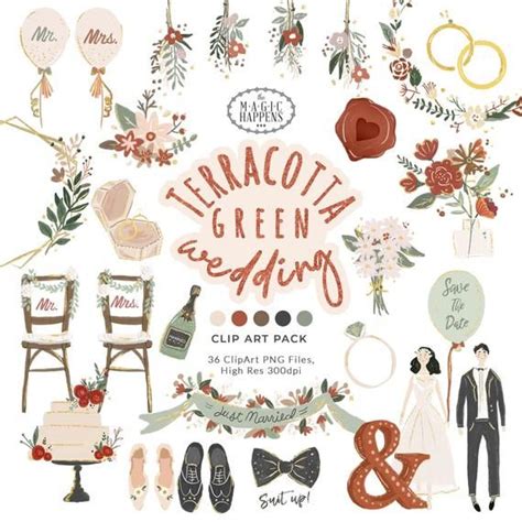 Terracotta Green Wedding Clip Art Floral Wedding Clipart - Etsy ...