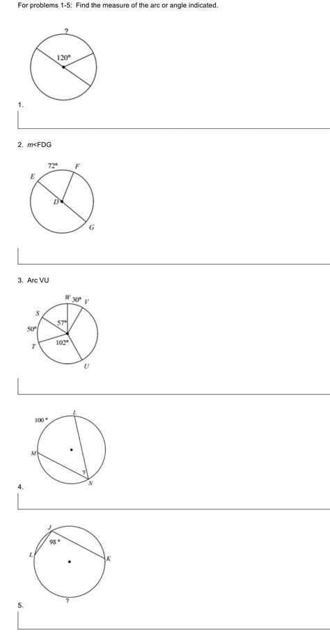 Solved For problems 1-5: Find the measure of the arc or | Chegg.com