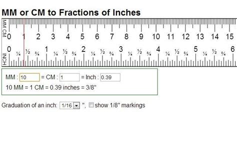 a ruler with the words mm or cm to fractions of inches