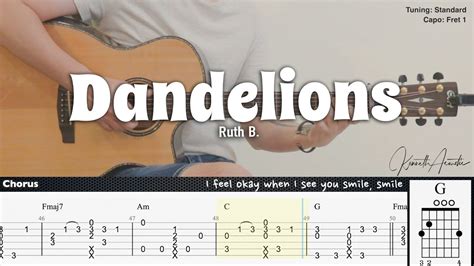 Dandelions - Ruth B. | Fingerstyle Guitar | TAB + Chords + Lyrics Acordes - Chordify