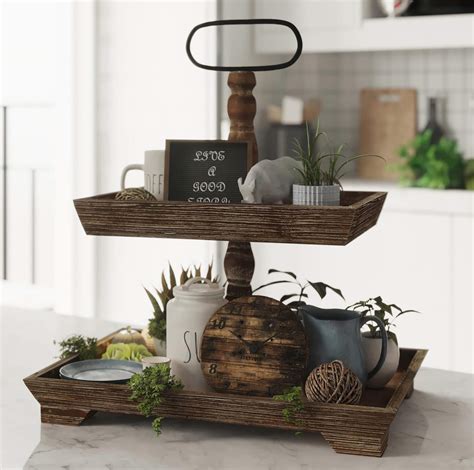 Farmhouse Tiered Tray Stand - Two Tier Tray - Wood Tiered Tray Decor ...