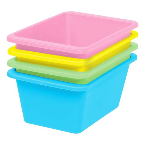 Iris Small Multi-Purpose Plastic Bins, 4 Pack, Pastel, Multi | Plastic storage bins, Plastic ...