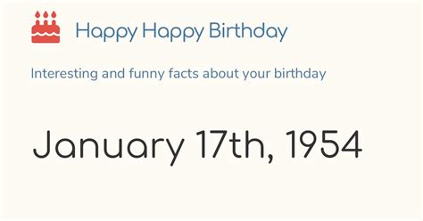 January 17th, 1954 (Sunday): Birthday, Zodiac & Weekday