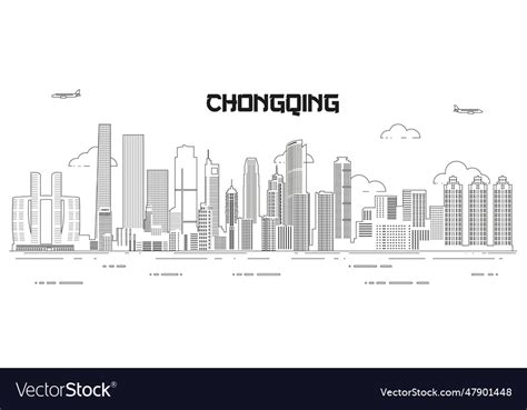 Chongqing skyline line art Royalty Free Vector Image