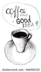 Hand Drawn Cup Hot Coffee Sketch Stock Illustration 446940133 ...