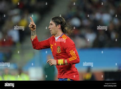 Spain's Sergio Ramos gestures during the 2010 FIFA World Cup semi-final ...