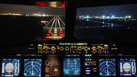 A320 Cockpit Night Landing LCLK-Cyprus Airways-Pilot's View -CYP7607 from Skiathos-2nd St ...