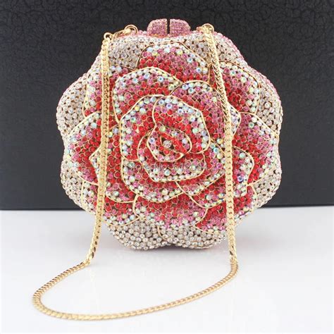 Free Shipping Unique Luxury Womens Rhinestone Rose Flower Clutch Evening Bag Party Handbag Box ...