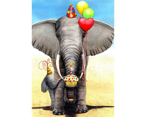 Birthday card Birthday Elephant | Etsy