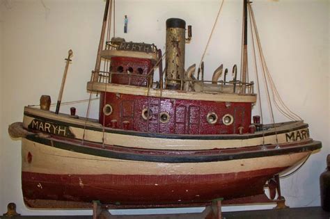 ANTIQUE NAUTICAL 1930'S WOODEN TUGBOAT MODEL, 24" L, 22" H 9" W - "MARY ...