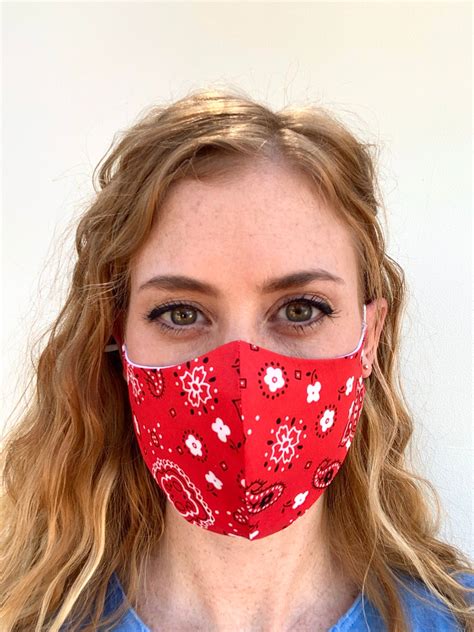 Red Bandana Face Mask Contoured Face Mask Lightweight - Etsy