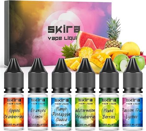 SKIRA Vape Liquid No Nicotine, 6 * 10ml Vape Juice Mixed Fruit Flavours, 70/30 E Liquid, Vape ...