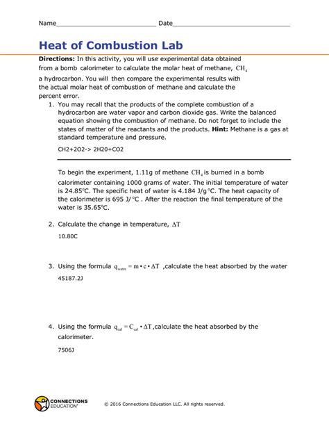 Heat of Combustion Lab