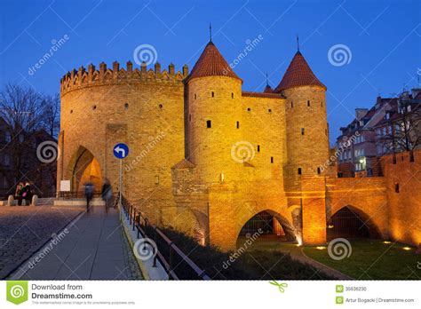 Barbican at Night in the Old Town of Warsaw Stock Photo - Image of site, fortifications: 35636230