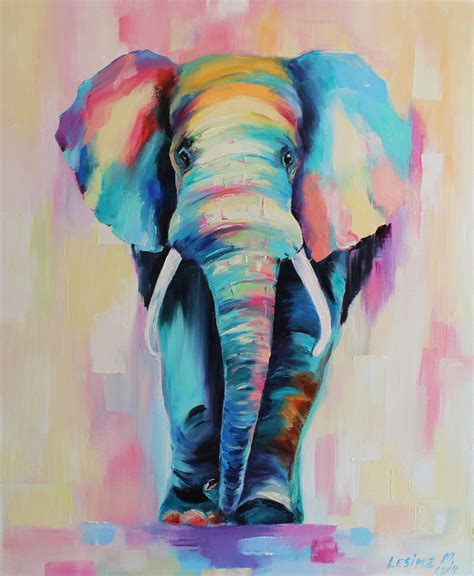 Colorful elephant painting Modern Multicolor animals oil art | Etsy