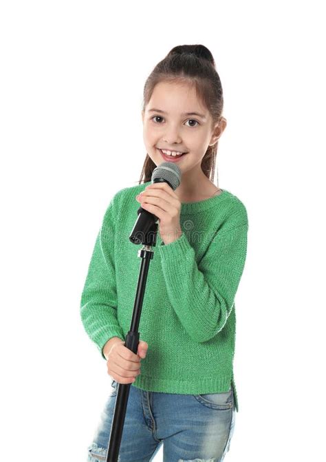 Little Girl Singing into Microphone Stock Image - Image of performer ...