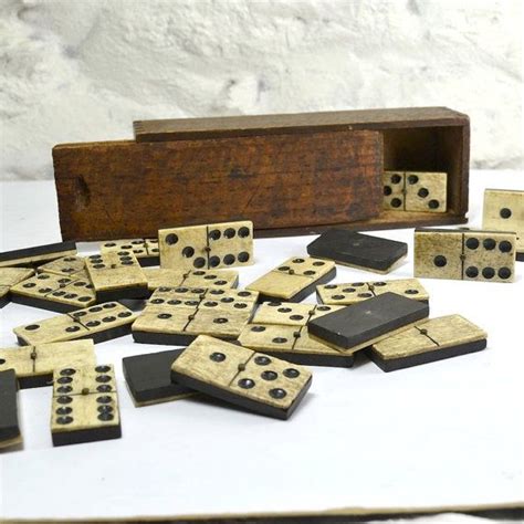 Antique Bone Domino Set in Wooden Oak Box With 28 Bone and | Etsy ...