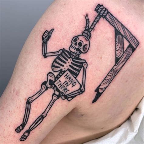 "Hang in There" Traditional Skeleton Tattoo