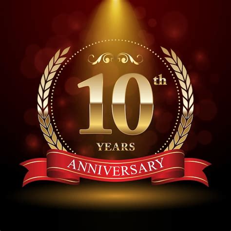 Premium Vector | 10th anniversary logo design with Laurel wreath and red ribbon Logo Vector Template