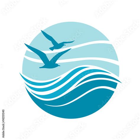 abstract design of ocean logo with waves and seagulls Stock Vector | Adobe Stock